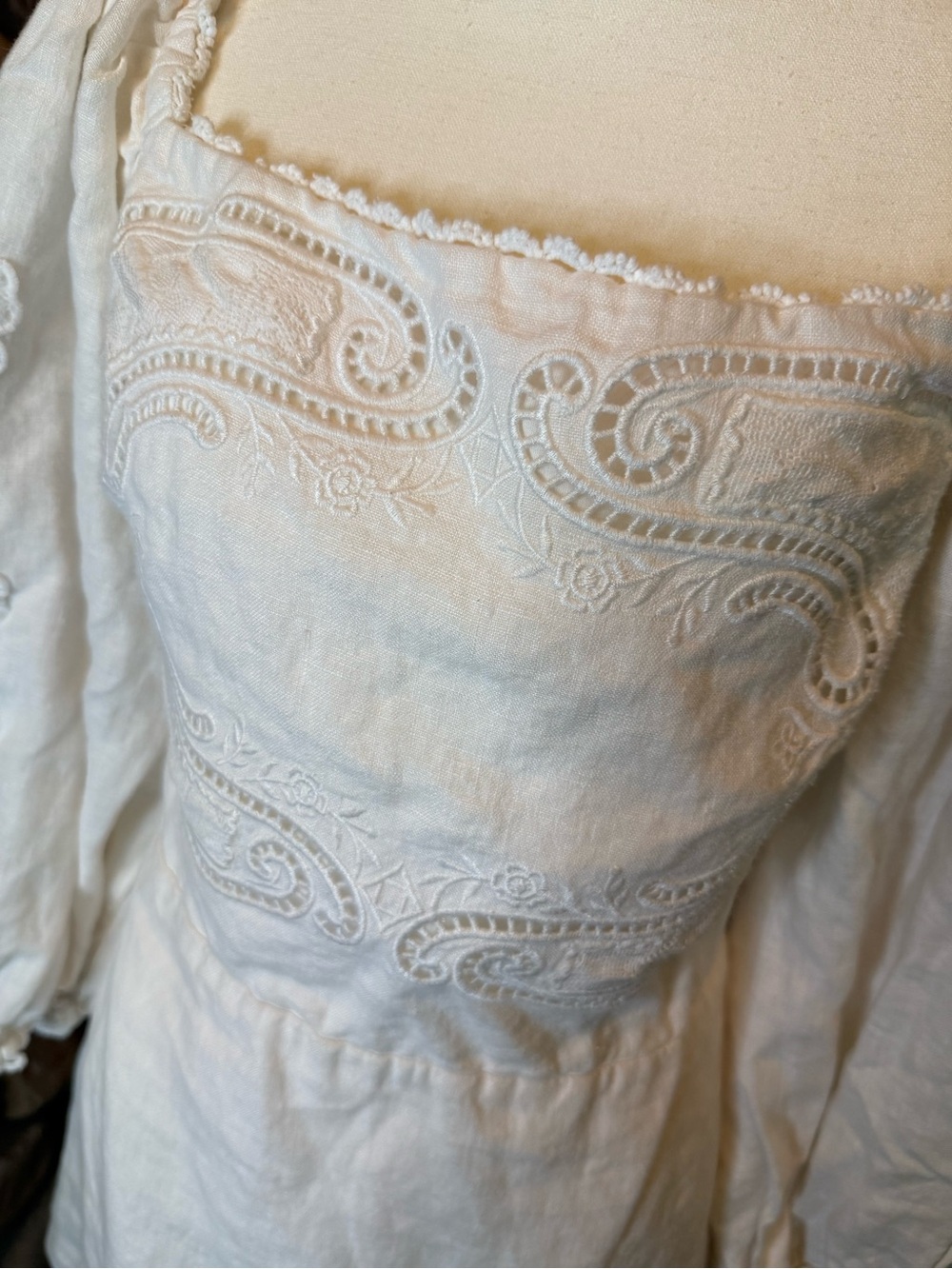 FARM Rio Cream Embroidered Square-Neck dress XL - Picture 2 of 7